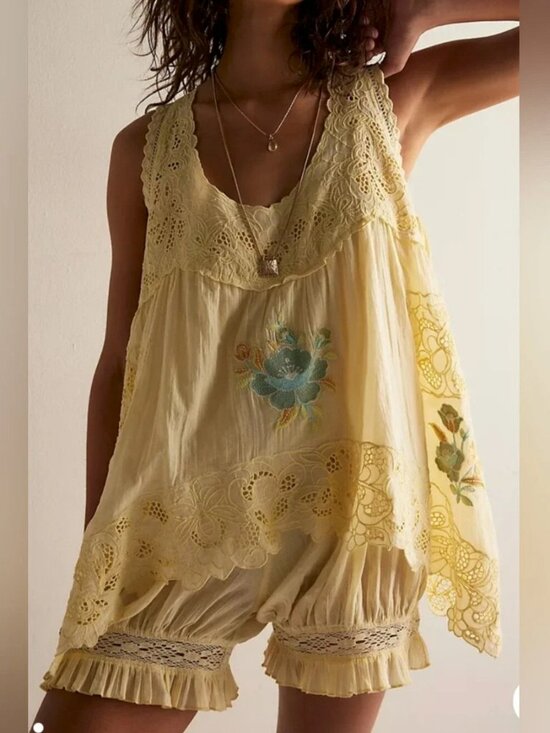 Free People Pants - Free People NWT Yellow Eye-catcher Bloomsie Cotton Eyelet Romper